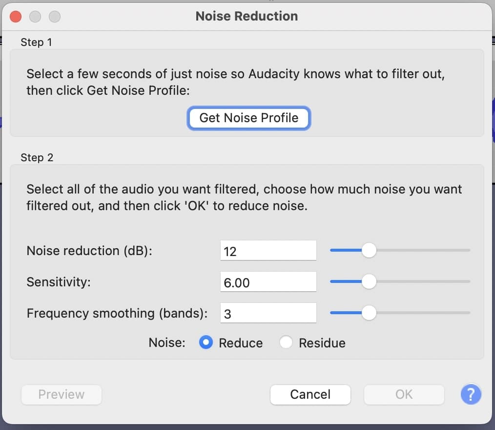 Get noise profile window screenshot